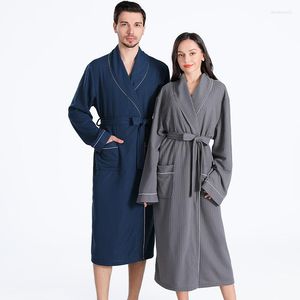 Women's Sleepwear Spring Summer Pajamas Women Men Long El Waffle Bathrobe Couples Robe Absorbent Quick Dry Men's Comfortable Pajama