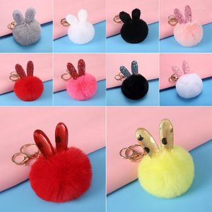 Chaveiros Pompom de Pele Fofa Chaveiro Orelhas Bonitas Bolas de Pompom Enfeites de Pelúcia Bolsa Feminina Pingente Chaveiro de Carro