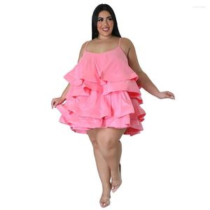 Plus storlek klänningar mode kvinnor sexiga ärmlösa ruffle justering remmar fast färgklänning stor kvinnlig elegant