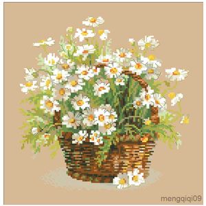 Китайская корзина из белых ромашек Cross Stitch Flower Pattern Design Linen Flaxen Canvas Вышивка DIY R230807