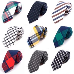 Neckband Classic 6cm Casual Slim Cotton Tie White Black Striped Plaid Linen Slips för män Business Wedding Party Accessories 230807