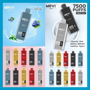 MRVI HOLY 7500 PULDS Disponible Vape Pen E Cigarettanordning med 600mAh Batteri 15 ml POD Förfylld Catridge Laddningsbar läcka Proof Slick Design
