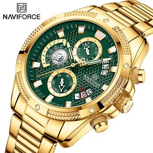 Armbandsur Naviforce Watch for Men Luxury Gold Fashion Quartz Clock Analog Chronograph Sport Waterproof Stainless Steel Wristwatch 230807