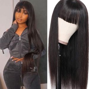 Straight Wig with Bangs Fringe Body Wave Human Hair Wig for Women Brazilian Hair Bangs Wig Full Machine Made Remy Hair Glueless