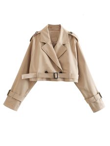 Мужские куртки йенки женская мода с ремнем негабаритные укороченные плащи винтажные двойные кнопки с длинным рукавом короткая куртка хаки 230804
