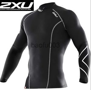 Camisetas masculinas 2XU Sports Meias-calças masculinas de manga comprida correndo alta elasticidade roupas de fitness de secagem rápida treinamento ao ar livre U15 J230807