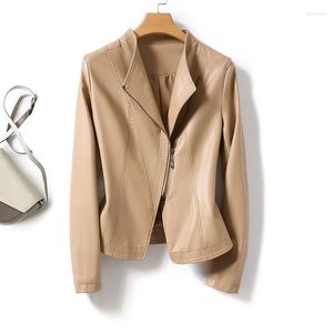 Women's Jackets Sheepskin Coat Short Slim Fit XL Spring Small Genuine Leather Top Zipper Square Collar Long Sleeves