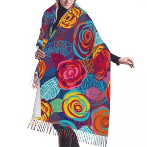 Scarves Abstract Roses Scarf Winter Long Large Tassel Soft Wrap Pashmina