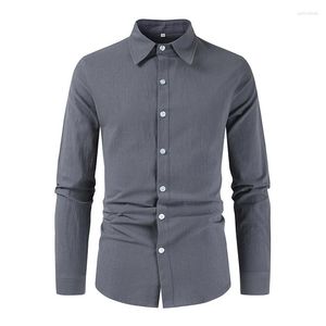 Erkekler Sıradan Gömlek Erkek Gömlek Polo Yakası Pamuk Keten Gevşek Takım Trendi Uzun Kollu