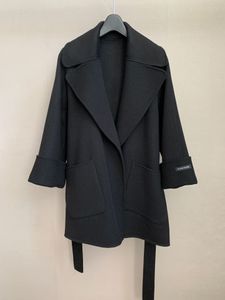새로운 Toteme 중간 길이 폴로 칼라 당김 슬리브 느슨한 넓은 레이스 업 양면 양모 코트 코트