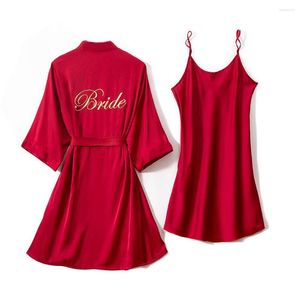 Женская одежда для сна, 2PCS Kimono Bathrobe Plate Письмо, Женщины Burgundy Bride BrideSmaid Свадебная ночная рубашка интимное нижнее белье