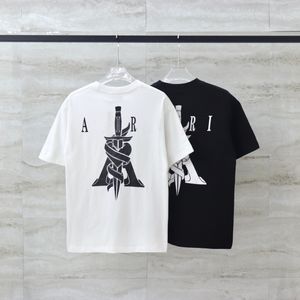 夏のファッションハイストリートコットンTシャツスウェットシャツTシャツプルオーバーTシャツ通気性男性と女性パターンプリントカジュアル半袖Tシャツ黒と白