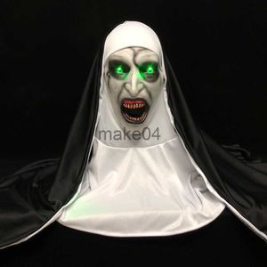 Party Masks LED Horror The Nun Mask Cosplay Scary Latex Masks with Headscarf Led Light Halloween Party Props Deluxe J230807