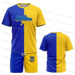 Herren-Trainingsanzüge, Sportbekleidung, Ukraine, Shorts, Anzug, Sommer, atmungsaktiv, T-Shirt, zweiteilig, bedruckt, Unisex, C