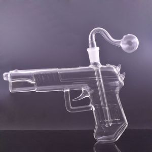 Bong in vetro a forma di pistola unica Bong da 8 pollici 14 mm Femmina Heady Bong Dab Rig Gorgogliatore Pipa ad acqua Narghilè per fumo Cera per erbe secche Vap con tubo per bruciatore a nafta in vetro maschio