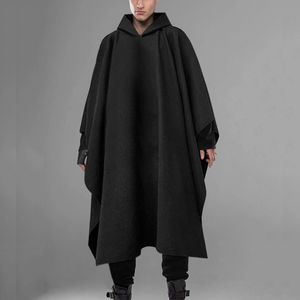Męskie okopy płaszcze modne mężczyźni Cloak z kapturem solidny luźne luźne 2023 streetwear punkowy wiatrówek elegancki elegancki zimowy cape poncho inerun 230804