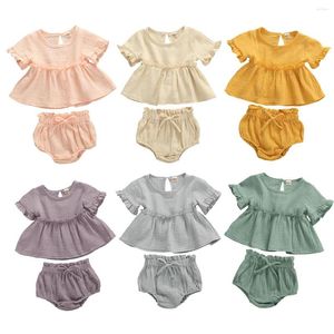 Completi di abbigliamento 0-24 M Summer Born Infant Neonate Vestiti Soft Ruffles T-shirt manica corta Top Pantaloncini Abiti Costumi