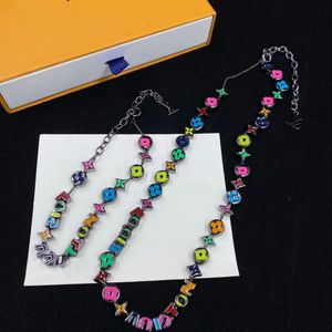 Candy Colorful Crystal Zircon Letter Flower Necklace Bracelet Light Luxury High Grade Love Rainbow Neck Chain for Women Jewelry wedding Party Gifts VN1 --01