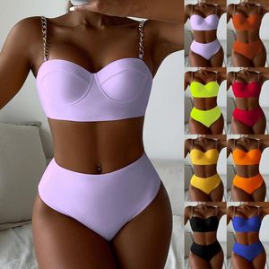 Costumi da bagno da donna Bikini da donna Costumi da bagno a due pezzi a vita alta Tinta unita