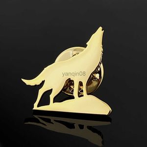 Pins Brooches Wolf Howl Tattoo ikon Men Brooch Vintage Animal Charm Pins Stainless Steel Wedding Jewelry Suit Badge Party Gift Dad Souvenir HKD230807