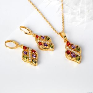 Necklace Earrings Set Charmoment Jewel Leaf Flower Zircon For Women Girl Colourful Romance Lovely Pendant Chain Gift