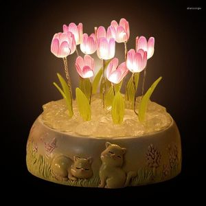 Nachtlichter, handgefertigt, Tulpenlicht, langlebig, Acryl, Blumenspiegellampe, romantische Simulationsblumenlampen für Schlafzimmer