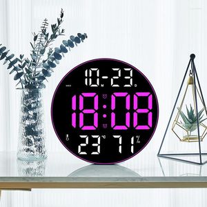 Wall Clocks 12inch Large Screen LED Round Clock With Romote Control Humidity Temperature Date Display Digital Alarm Table Decor