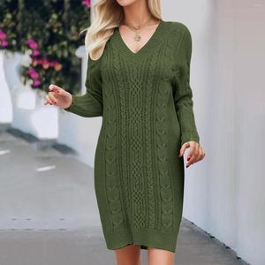 Vestidos Casuais Camisola De Malha De Inverno Vestido Para Mulheres Solto Oversized Decote em V Elegante Manga Longa Vestido de Verão Cor Sólida Robe Longue