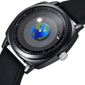Wristwatches ADDIES Fashion Personality Creative Rotation Earth Watch Silicone Leather Quartz Sport Watches Men Women Watch relogio masculino 230807