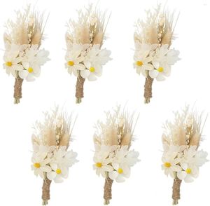 Dekorativa blommor 6st mini torkad bukett höst boho bröllop bord mittpieces födelsedagstårta brudtärna blommor presentförpackning dekoration