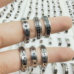 36/PCS Yeni Rotable Ring Yıldız Ay Güneş Desen Tasarımı Erkek ve Kadın Yüzüğü Düğün Sevgililer Günü Hediye Toptan Takı