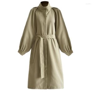 Trench da donna 2023 Autunno colletto alla coreana manica a lanterna lungo cappotto da donna monopetto sciolto dritto