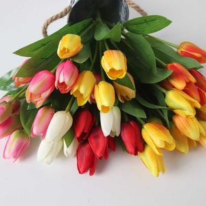 가짜 꽃 녹지 5 튤립 실크 천 모방 꽃 결혼 장식 가정용 장식 사진 소품 가짜 꽃