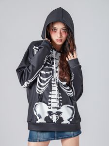 Kvinnors hoodies tröjor unisex gotiska skalle tryck pullover hoodies y2k zip-up tröjor långärmad grafik överdimensionerade rockar ytterkläder 230804