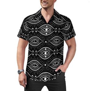 Camisas casuais masculinas preto e branco olho mau camisa solta praia amuleto grego estampa havaiana manga curta estética blusas oversized