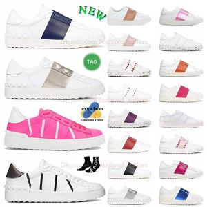 2023 Mens Womens Designer Valentine's Shoes Valentinety Sapatilhas Preto Branco Marinha Rosa Azul Golden Spikes Rebites Treinadores Mocassins Casual Vestido De Couro Sapato