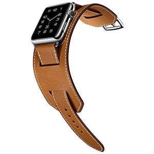 Genuine leather Cuff Bracelet strap for apple watch Ultra 49mm 44mm 40mm 38mm 42mm Luxury Straps iwatch band Seires 8 7 6 SE 5 4 3 Wrist watchband metal classic buckle