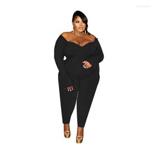 Pants Sexy Deep V-neck Plus Size Jumpsuit Women's Long Overalls Matching Sets XL-5XL Flared Sleeve Off Shoulder Jumpsuits Macacao