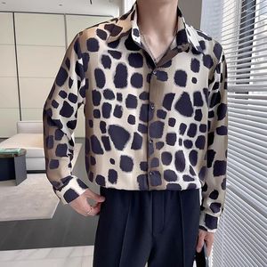 Camisas casuais masculinas luxuosas de manga comprida com estampa de leopardo masculinas primavera simples com seios soltas camisa floral masculina tops para festa club wear plus size