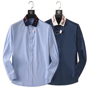 Camisa de manga larga para hombre, camisa informal ligera de lujo con letras estampadas, camisa ajustada para hombre, M-3XL88 de negocios, novedad de 2023