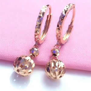 Dangle Earrings Classic Craft 585 Purple Gold Plated 14K Rose Round Bead long for Simple Chinese Chinese Fashion Wedding Jewelry