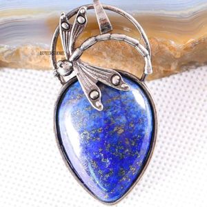 Pendant Necklaces Women Necklace Bead Natural Gem Stone Blue Lapis Dragonfly Heart 1Pcs K646