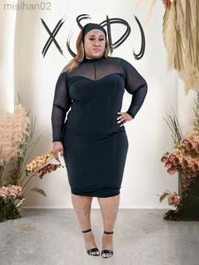 Basic lässige Kleider Ladies Black Plus Size Kleid lang Ärmeln elegante und wunderschön