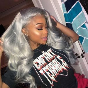Human Hair Capless Wigs 34Inch Silver Grey Body Wave Lace Front Wig 13x4 Lace Frontal Human Hair Wigs Transparent Lace Colored Wigs For Women Bling Hair x0802