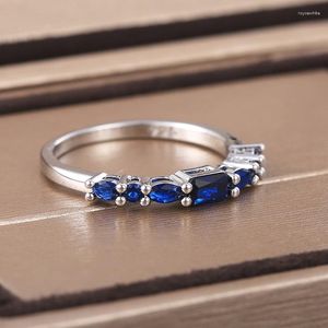 Cluster Rings Simple Trendy Silver Plated Single Row Zircon For Women Shine Blue CZ Stone Inlay Fashion Jewelry Party Gift Ring