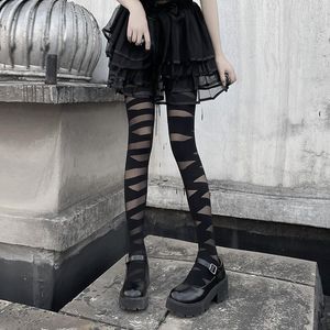 Women Socks Y2k Punk Style Bandage Thigh High Stockings Pantyhose JK Japanese Lolita Girls Tights Lingerie Sexy Tight