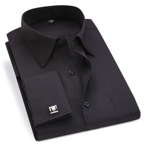 Camicie casual da uomo Classico nero gemelli francesi Abito da uomo d'affari Camicia a maniche lunghe Risvolto Camicia sociale da uomo 4XL 5XL 6XL Vestibilità regolare 230804