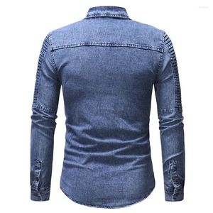 Camicie casual da uomo Autunno Camicia di jeans di alta qualità da uomo Manica lunga Vestibilità Slim Personality Pocket Nero Blu Taglie forti 3XL