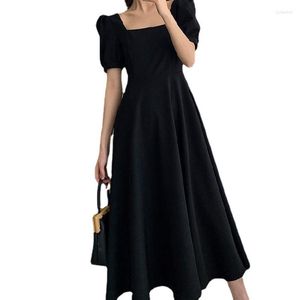 Casual Dresses Y2K 2023 Summer Ins Break Kirt Temperament A Line Collar Over the Kne Long Hepburn Style Fat Mm Little Black Dress