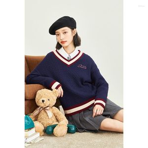 Kadın Sweaters Inman Sweater Sonbahar Kış tiki tarzı bükülme dokusu v yaka rahat gevşek uzun kollu kazık